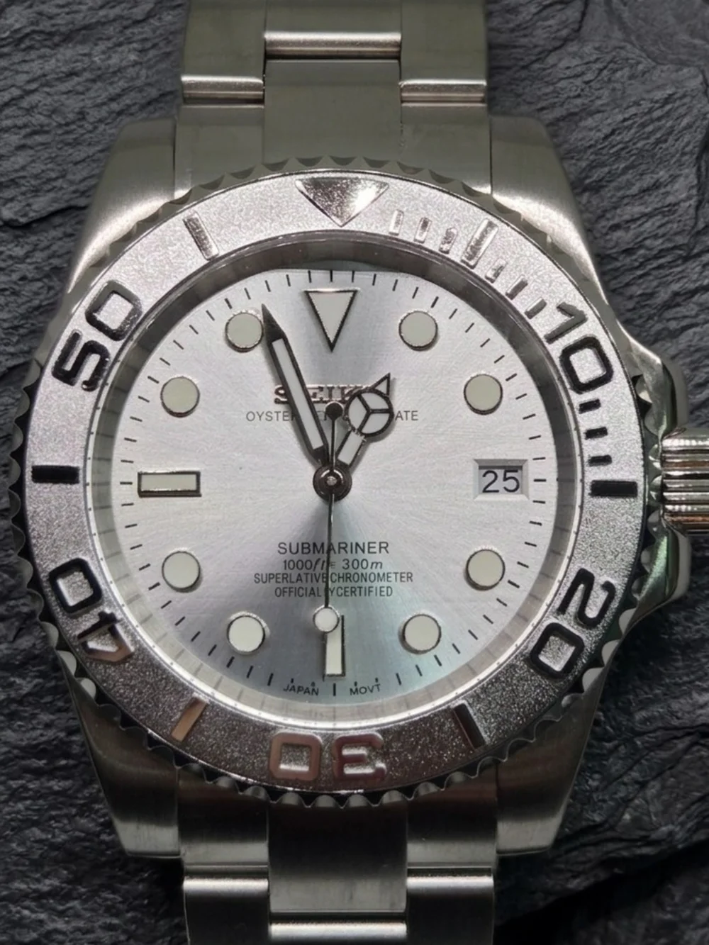 Custom 40mm Automatic Seiko Mod Watch NH35 Silver Submariner